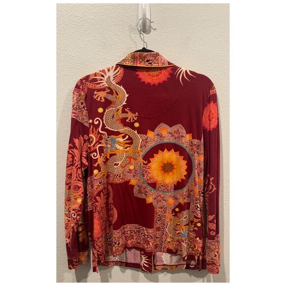 JOHNNY WAS Dragonia Longsleeve Whimsical Red Dragon Pajama Shirt - Picture 5 of 5